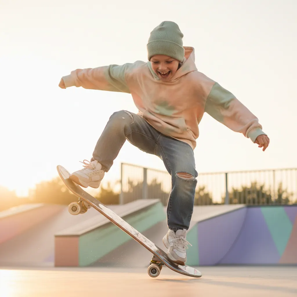 Kids streetwear outfit ideas at the skatepark